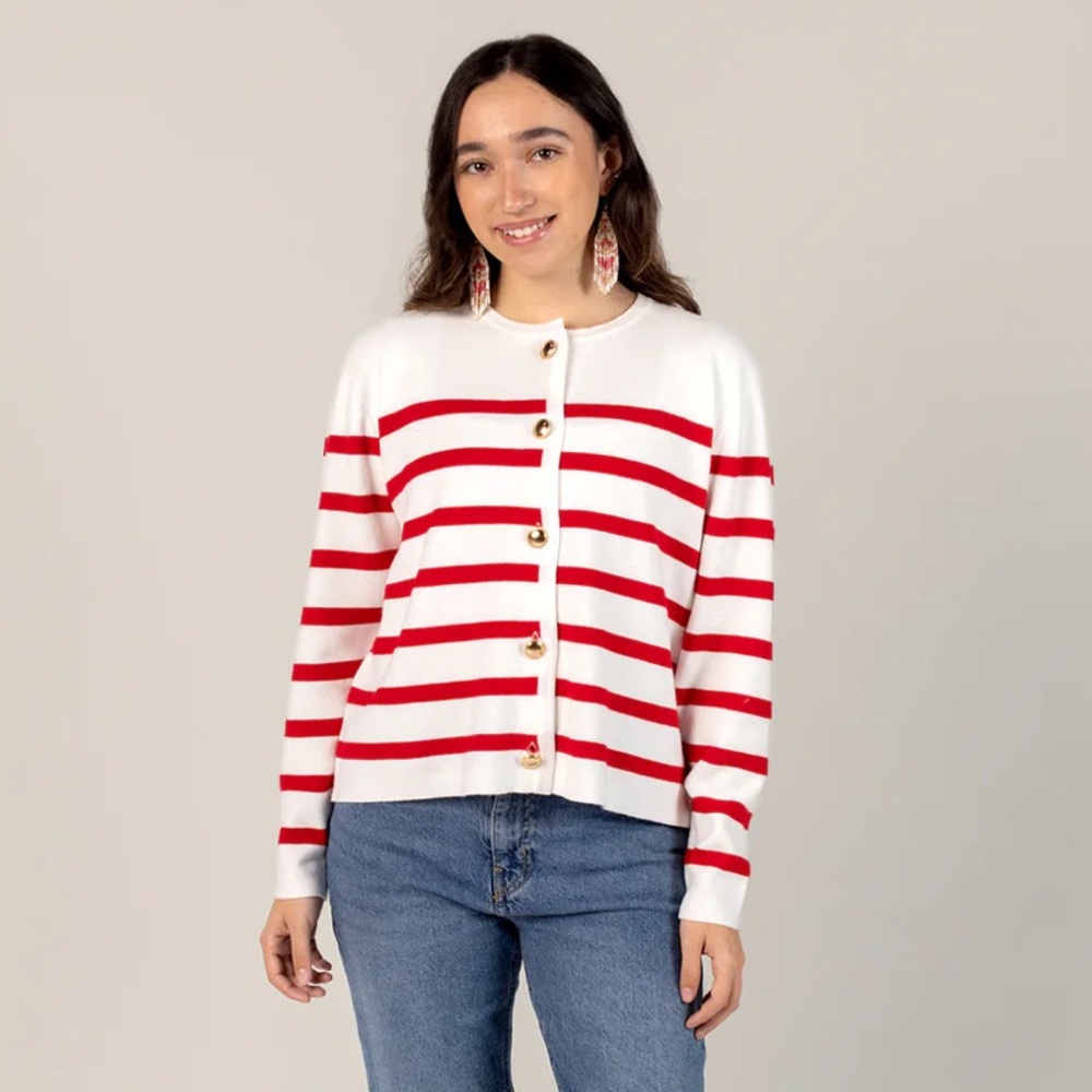 Smash + Tess Red and White Striped Cardigan